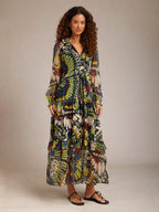 Jungle Butterfly Flowy Chiffon Maxi Dress