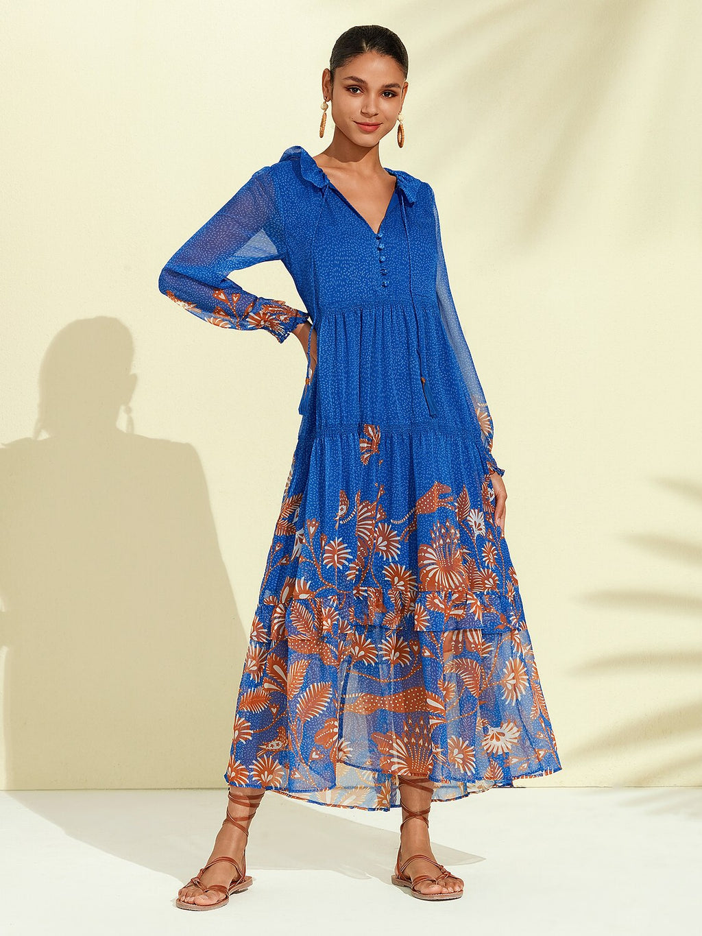 Jungle Butterfly Flowy Chiffon Maxi Dress