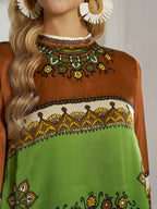 Exotic Placed Print Silk Slit Dress