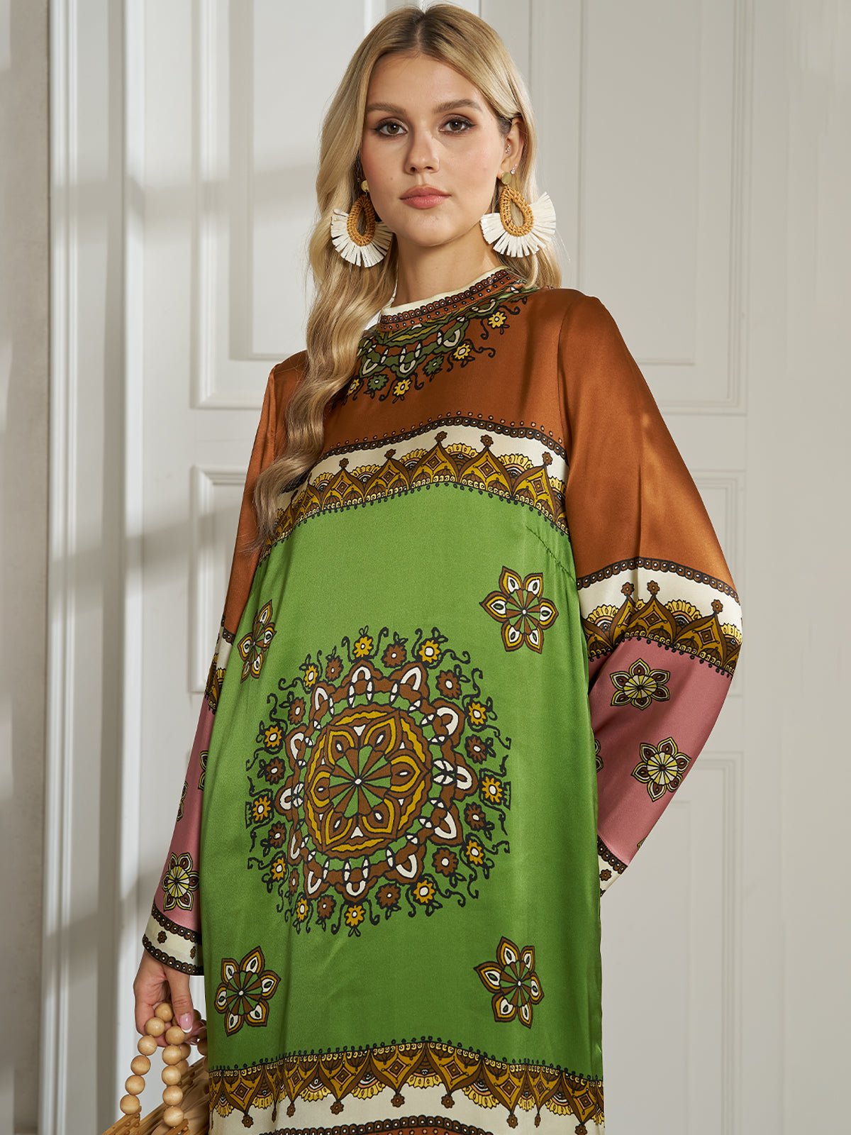 Exotic Placed Print Silk Slit Dress