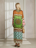 Exotic Placed Print Silk Slit Dress