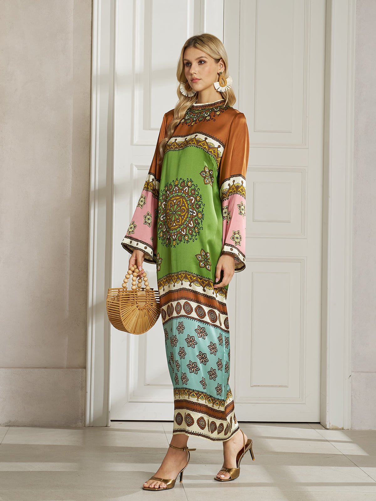 Exotic Placed Print Silk Slit Dress