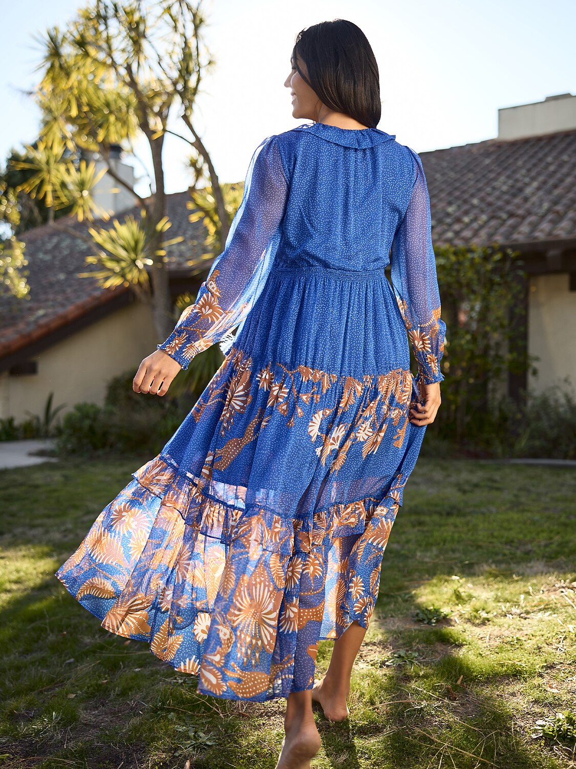 Jungle Butterfly Flowy Chiffon Maxi Dress