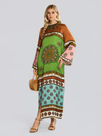 Exotic Placed Print Silk Slit Dress