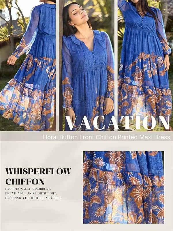 Jungle Butterfly Flowy Chiffon Maxi Dress