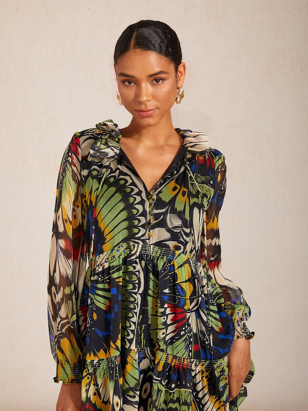 Jungle Butterfly Flowy Chiffon Maxi Dress