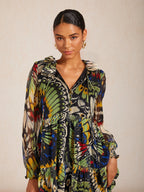 Jungle Butterfly Flowy Chiffon Maxi Dress