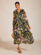 Jungle Butterfly Flowy Chiffon Maxi Dress