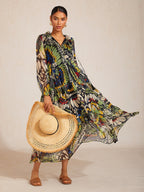 Jungle Butterfly Flowy Chiffon Maxi Dress