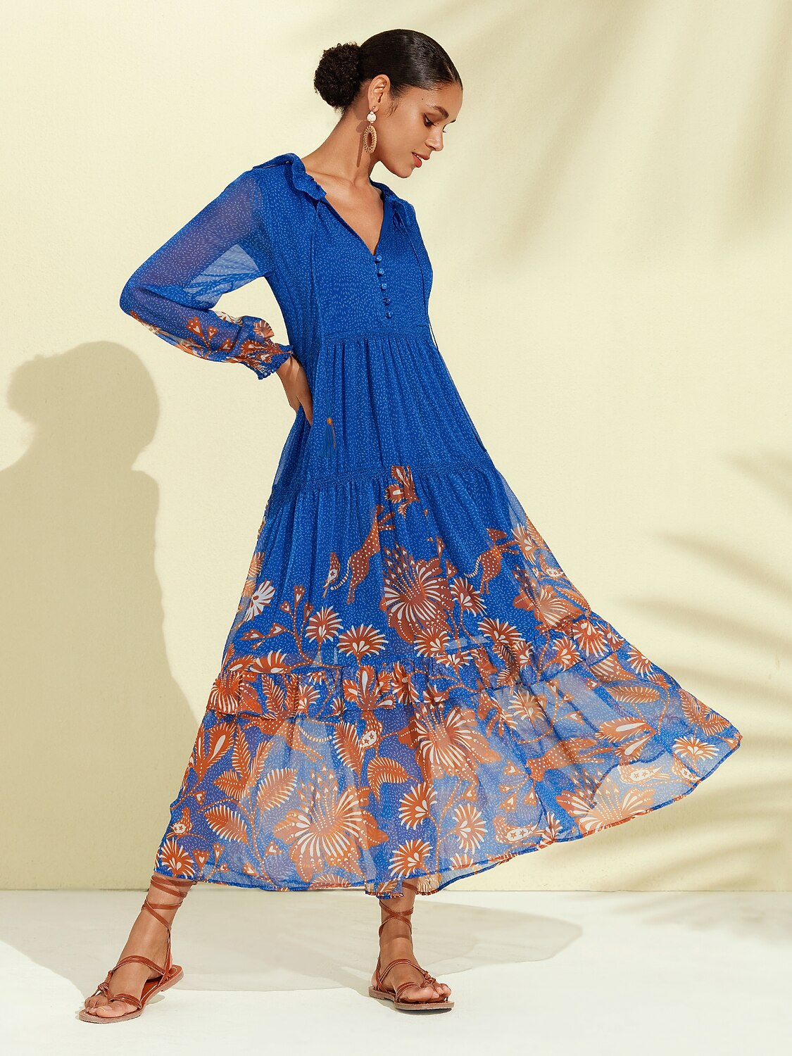 Jungle Butterfly Flowy Chiffon Maxi Dress