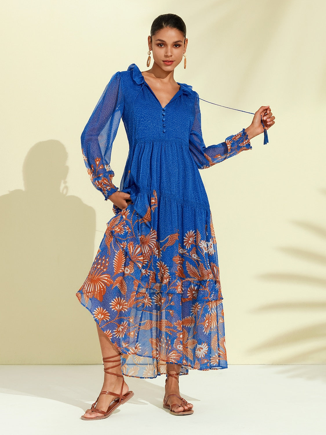 Jungle Butterfly Flowy Chiffon Maxi Dress